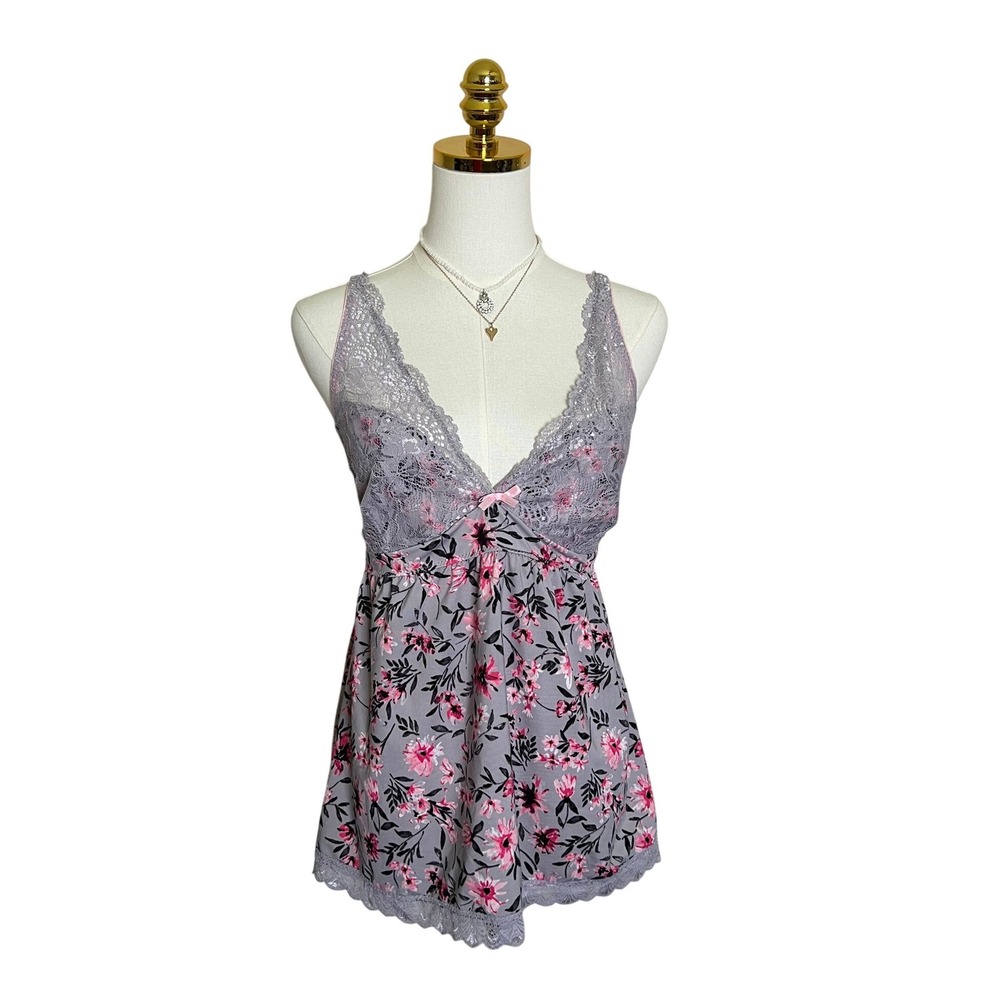 Marilyn Monroe Floral Lace Chemise Nightgown Grey Pink XL MM1598‎